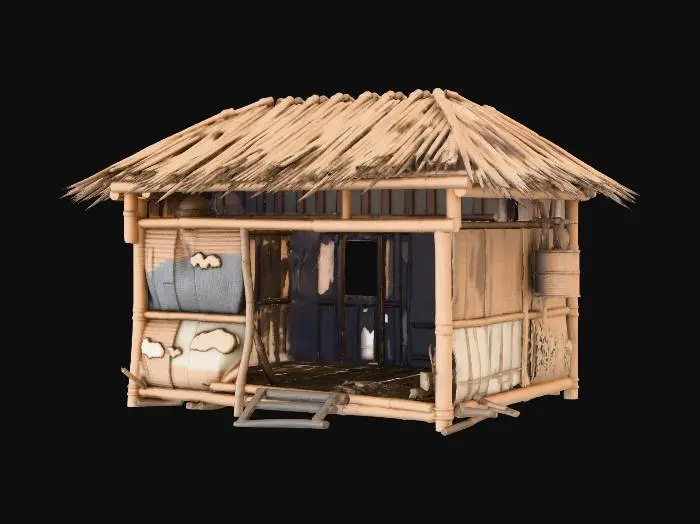 3D model for please make me a realist bamboo house with nipa hut that is not looking good
