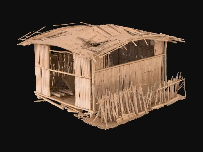 3D model for please make me a realist bamboo house with nipa hut that is not looking good