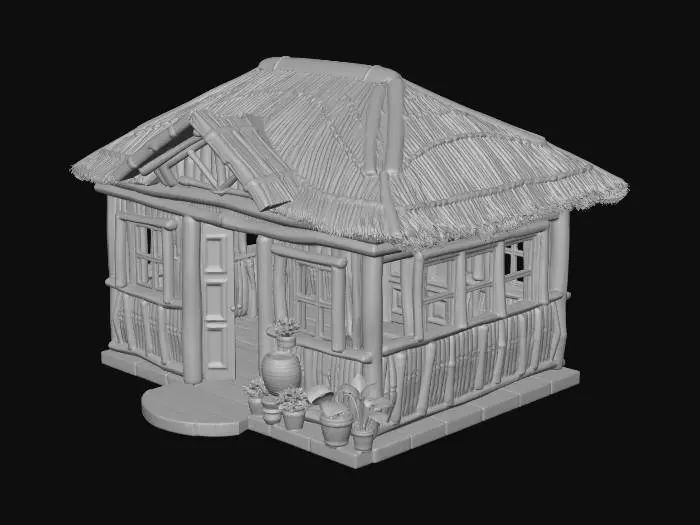 3D model for Realistic Old school with open door that can go inside. all made of wood and bamboo.