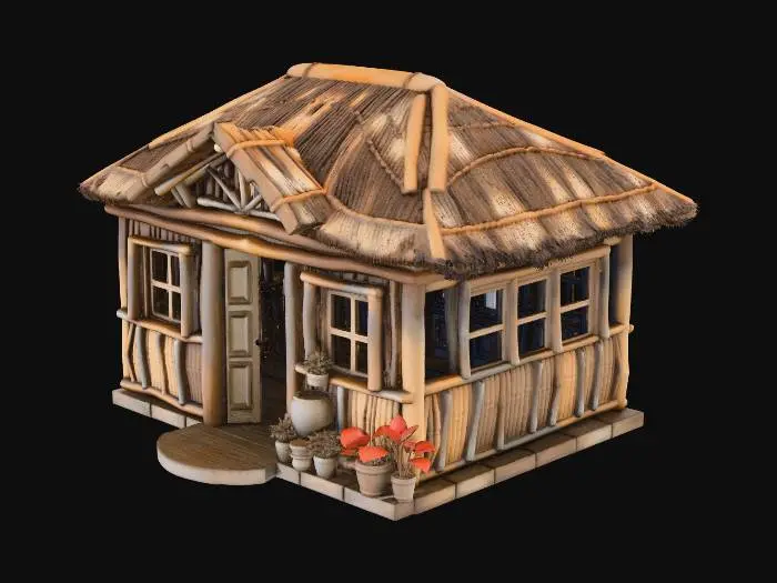 3D model for Realistic Old school with open door that can go inside. all made of wood and bamboo.