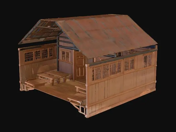 3D model for Realistic Old school with open door that can go inside. all made of wood and bamboo.