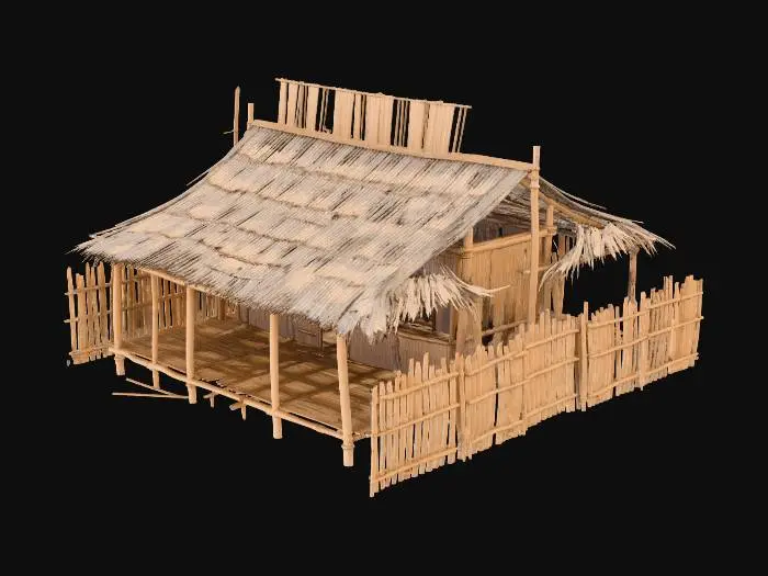 3D model for please make me a realist bamboo house with nipa hut that is not looking good