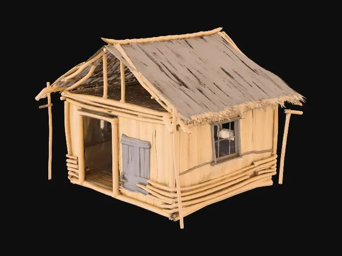 3D model for please make me a realist bamboo house with nipa hut that is not looking good