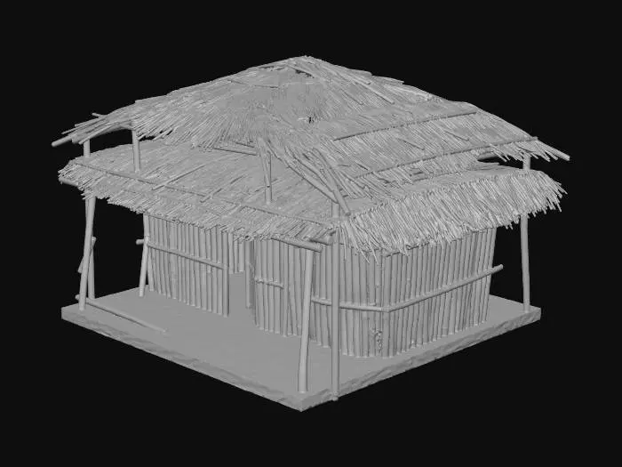 3D model for please make me a realist bamboo house with nipa hut that is not looking good