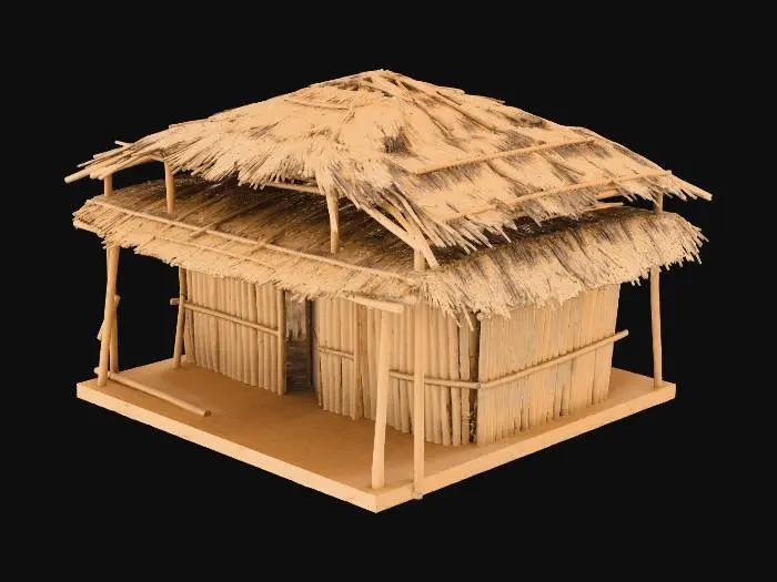 3D model for please make me a realist bamboo house with nipa hut that is not looking good