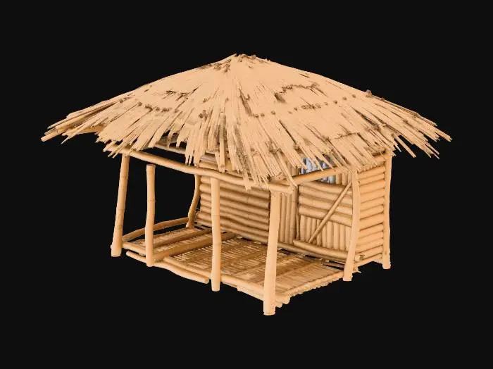 3D model for please make me a realist bamboo house with nipa hut that is not looking good