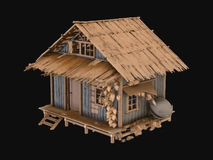 3D model for please make me a realist bamboo house with nipa hut that is not looking good