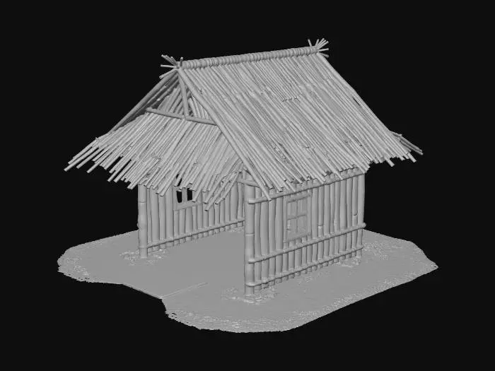 3D model for please make me a realist bamboo house with nipa hut that is not looking good