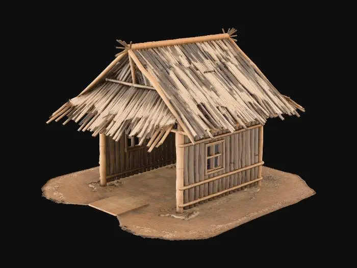 3D model for please make me a realist bamboo house with nipa hut that is not looking good