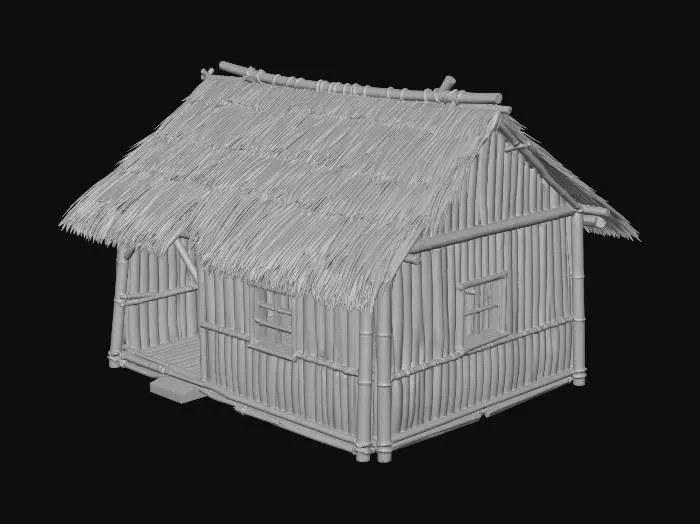 3D model for please make me a realist bamboo house with nipa hut that is not looking good