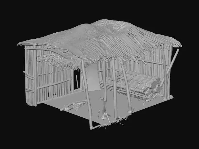 3D model for please make me a realist bamboo house with nipa hut that is not looking good