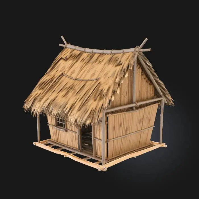 3D model for please make me a realist bamboo house with nipa hut that is not looking good