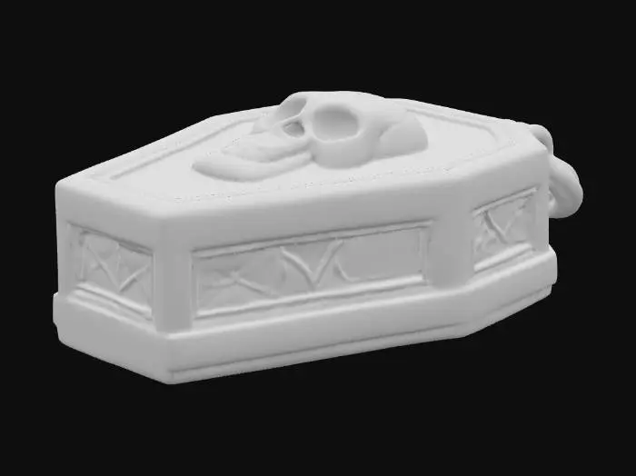 3D model for ☠️ “Coffin Locket”
• Miniature coffin shape with beveled edges.
• Engraved cross, skull, or rune on the front.
• Optional split version (two halves snap together like a tiny locket).
• Works great in matte black PLA with glow-in-the-dark inlay.