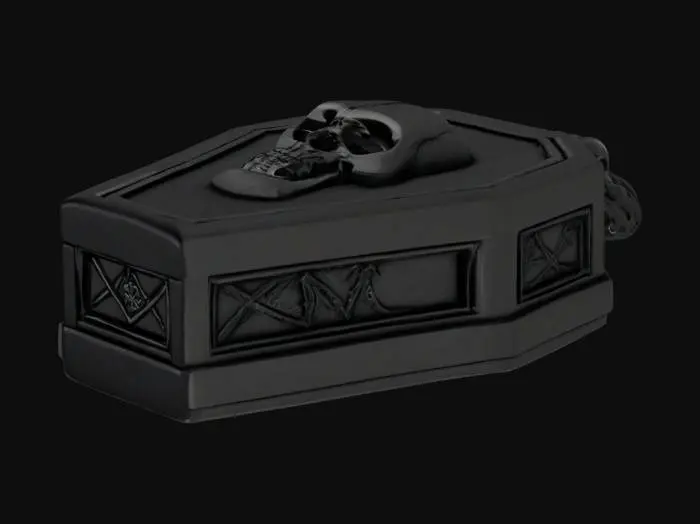 3D model for ☠️ “Coffin Locket”
• Miniature coffin shape with beveled edges.
• Engraved cross, skull, or rune on the front.
• Optional split version (two halves snap together like a tiny locket).
• Works great in matte black PLA with glow-in-the-dark inlay.