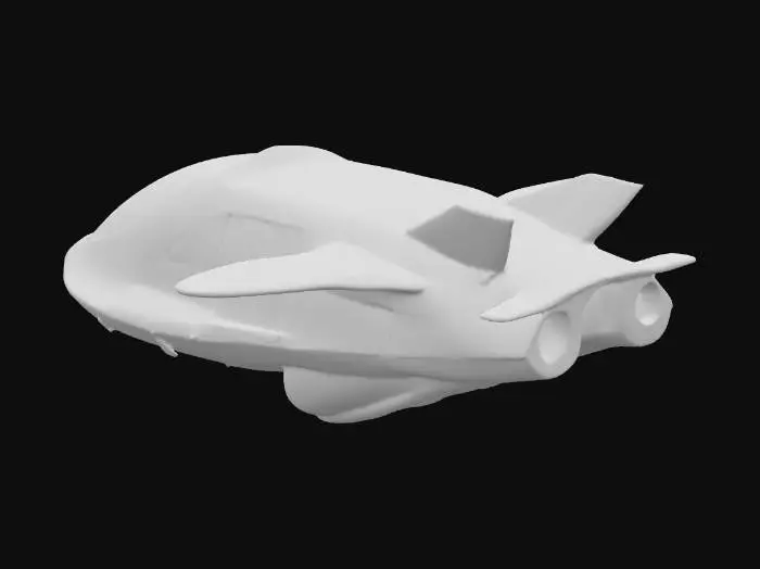 3D model for  Skyrail Phantom
A maglev passenger train with an angular, stealth-like design. Windows are tinted mirror black, blending into the silver hull. Each car has retractable drone wings for emergency hovering. Neon purple underglow streaks along the track beneath it at night.