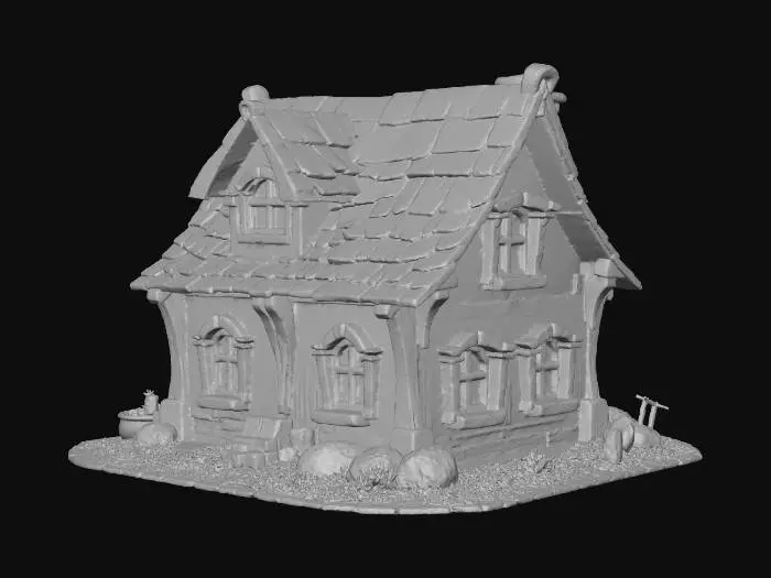3D model for #Halloween2025#, A laughably ugly witch’s house built from random junk — crooked walls made of mismatched boards, a door too small for the frame, and a leaky cauldron used as a chimney. The roof looks like it was repaired with old broomsticks and rusty pots. The windows glow unevenly, one bright green, one flickering purple. It should look chaotic, like a failed magical experiment turned into a home. Funny, cluttered, and poorly built — only the house, no environment.