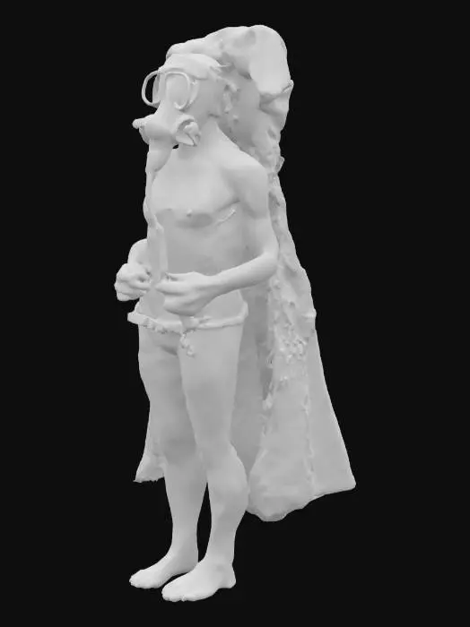 3D model for The Collector of Breath
A gaunt figure draped in curtains of lungs—animal, human, artificial. They inflate and deflate with every step it takes. Its face is a gas mask fused to its skull, tubing running down its spine into canisters labeled with names. It doesn’t speak—it exhales, and the air gets colder. Its hands are syringes, and it hums to find breath it hasn’t stolen yet. You don’t hear it come. You just suddenly notice you’re holding your breath—and something’s leaning close. Those who stop breathing near it never inhale again… but their lungs keep breathing for it