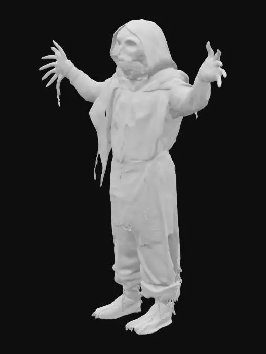 3D model for  The Ragjaw
A scarecrow-like figure stitched from hospital rags, its head nothing more than a gaping cloth mouth filled with teeth made of broken pens and screws. It sways when there’s no wind, and its arms are too long, bending twice at the elbow. Its chest cavity is filled with scribbled notes from insane asylum patients, fluttering in an unseen breeze. Its voice is a garbled blend of emergency room alarms and whispered prayers. At night, it paces outside hospitals, looking for the one who wrote its name. And when it finds them, it lets them finish the sentence