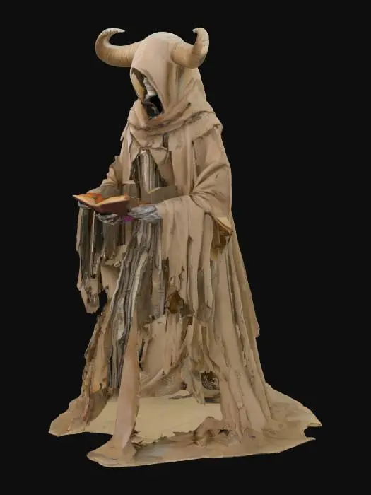 3D model for The Hollow Librarian
A towering, eyeless being dressed in book pages and cracked leather bindings, its head a hollow cage filled with whispering scrolls. Each step is followed by the sound of thousands of rustling pages. Its fingers are quills, dipped in ink that burns the skin. It silently reorganizes invisible shelves, pulling books from the air. Some books bleed. Others scream when opened. It writes your name on a page and files it into a tome chained to its chest. Once cataloged, your fate is rewritten. If you forget something suddenly—it’s because the Hollow Librarian has archived it.
