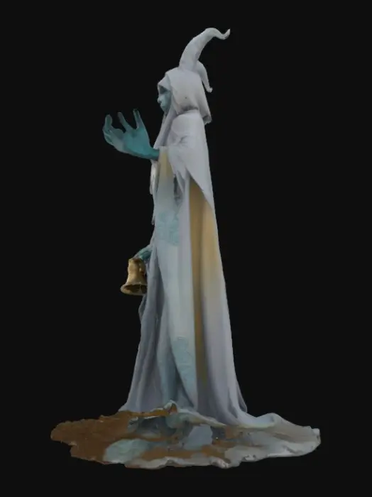 3D model for 
. Mistwitch
	•	Style: Little fog spirit with flowing cloak and no mouth—just mist
	•	Accessory: Bell that doesn’t ring
	•	Sigil: Swirl glyph that shifts
	•	Vibe: Whispers when no one’s around
