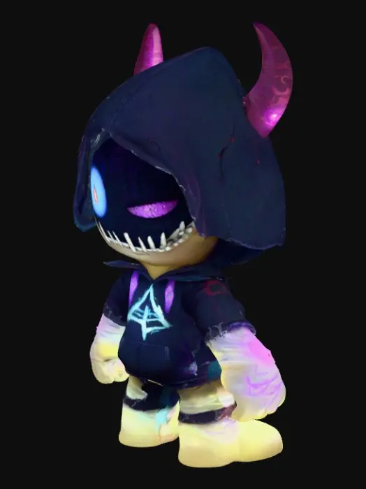 3D model for Cursed Labubu – Sigil Carrier

“A Labubu-style figure standing under a glowing full moon, wearing a tattered hoodie with a glowing sigil on its chest. It has one cracked eye, stitched smile, and tiny horns. Its hands are bandaged and glowing with cursed energy. Emo vibes, dark color palette with neon highlights. Shadow-forged, creepy-cute style, vinyl toy aesthetic.”
