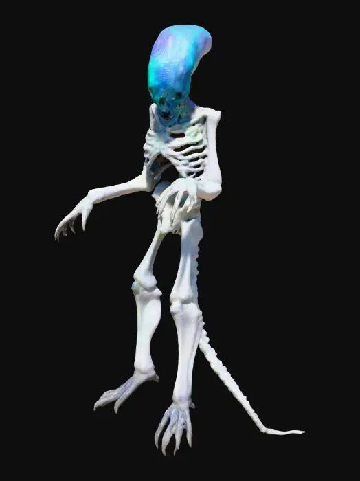 3D model for The Shardwraith
A tall, skeletal alien with translucent crystal bones glowing faintly from within. Its skin is a pale, almost glassy membrane stretched over jagged edges, refracting light into spectral rainbows. Instead of eyes, its skull has deep hollow sockets filled with swirling blue mist. Long needle-like fingers extend into sharp, segmented talons. Along its spine, fractured shards protrude like jagged armor plates. Each movement produces a faint chiming sound, like wind through crystal. Legs are reverse-jointed, ending in three hooked claws for gripping terrain. A faint aura of floating crystal fragments orbits its form, shimmering like drifting snow.