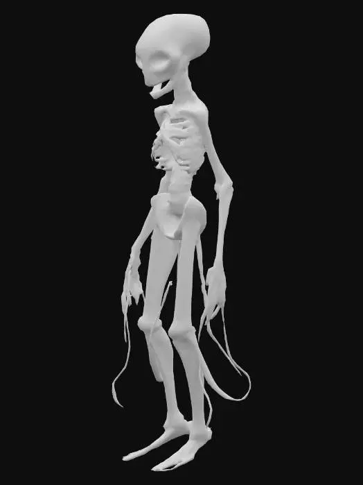 3D model for Hollow Mourn
A ghostly alien with a semi-transparent body resembling stretched porcelain. Its head is smooth and featureless except for a wide, permanent mouth carved into a silent scream. Faint blue light flickers inside its hollow body, like a flame struggling to burn. Its limbs are long and jointless, tapering into smoky trails instead of hands. Thin, ribbon-like appendages float around it like drifting cloth. When it moves, it leaves behind a faint afterimage, and its presence seems to drain warmth from the air.