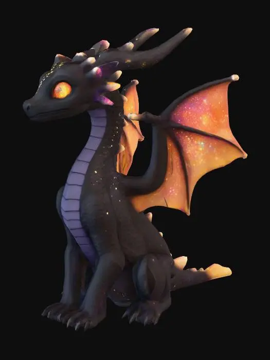 3D model for Starflame
A cosmic dragon with shimmering black scales dotted like a starfield. Horns and spines glow like constellations, and its wings ripple with galaxy patterns. Breath weapon is a beam of searing starlight. Its eyes swirl like miniature galaxies