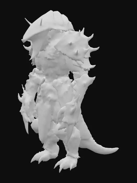 3D model for Korrith Sentinel
A towering alien soldier clad in organic armor grown directly from its body. Plates of matte black chitin overlap like medieval armor, with ridges and runes carved directly into the surface. Its head is triangular and elongated, with six small glowing orange eyes arranged in two vertical lines. A row of sharp, protruding spines runs from the top of its skull down its back. Its forearms have grown into massive, blade-like appendages with serrated edges. Under its armor, faint seams reveal a molten glow, as if magma courses beneath its skin.