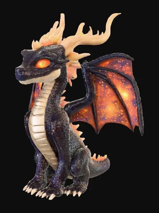 3D model for Starflame
A cosmic dragon with shimmering black scales dotted like a starfield. Horns and spines glow like constellations, and its wings ripple with galaxy patterns. Breath weapon is a beam of searing starlight. Its eyes swirl like miniature galaxies