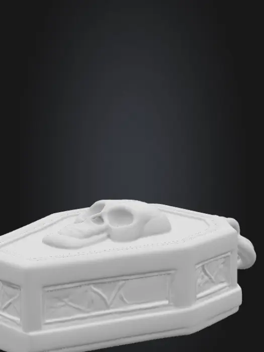 3D model for ☠️ “Coffin Locket”
• Miniature coffin shape with beveled edges.
• Engraved cross, skull, or rune on the front.
• Optional split version (two halves snap together like a tiny locket).
• Works great in matte black PLA with glow-in-the-dark inlay.