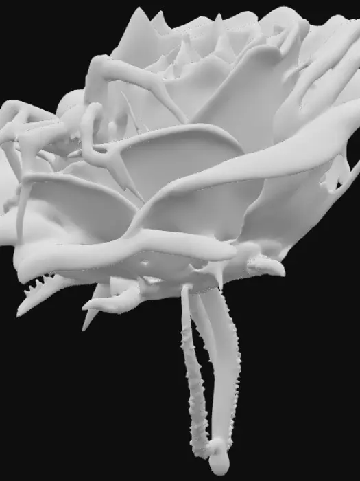 3D model for 🕷️ “Spider Rose”
	•	A rose bloom with a spider crawling across the petals.
	•	The stem doubles as the keyring loop.
	•	Thin web strands etched into the background.
	•	Print in black + silver, or black + red for a creepy romantic feel.