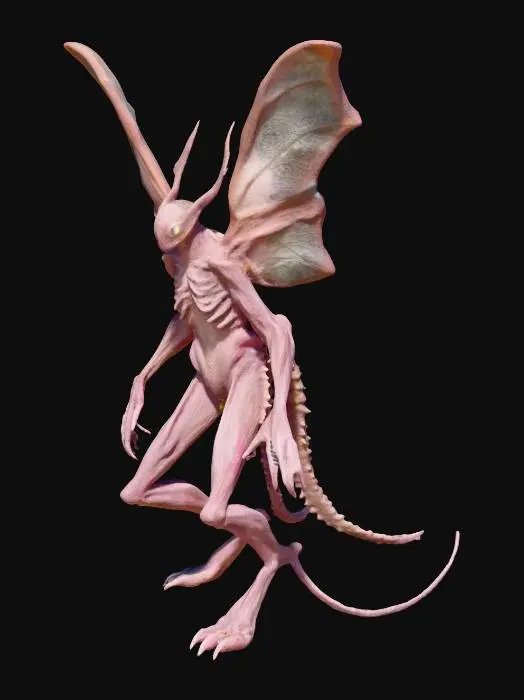 3D model for 🐉 Hybrid Creature Prompt: “Graveborn Wyrmcaller”

“Full-body hybrid creature combining elements of a blind cave salamander, plague moth, and armored centipede. Features: translucent, pale skin with glowing veins, segmented exoskeletal limbs tipped with clawed digits, and oversized plague-moth wings with tattered edges and branded sigils. Head: eyeless, elongated with mandibles and bone frills. Tail: centipede-like, coiled and barbed. Style: mystical emo aesthetic, cinematic lighting, eerie bioluminescence, 3D printable topology.”