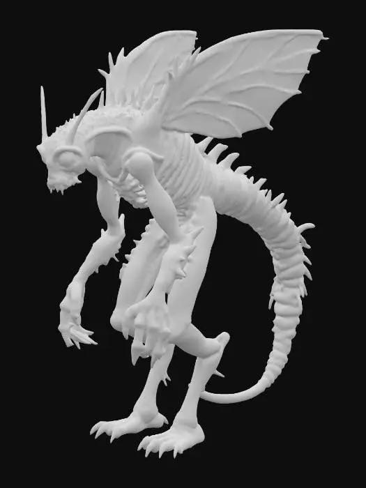 3D model for 🐉 Hybrid Creature Prompt: “Graveborn Wyrmcaller”

“Full-body hybrid creature combining elements of a blind cave salamander, plague moth, and armored centipede. Features: translucent, pale skin with glowing veins, segmented exoskeletal limbs tipped with clawed digits, and oversized plague-moth wings with tattered edges and branded sigils. Head: eyeless, elongated with mandibles and bone frills. Tail: centipede-like, coiled and barbed. Style: mystical emo aesthetic, cinematic lighting, eerie bioluminescence, 3D printable topology.”