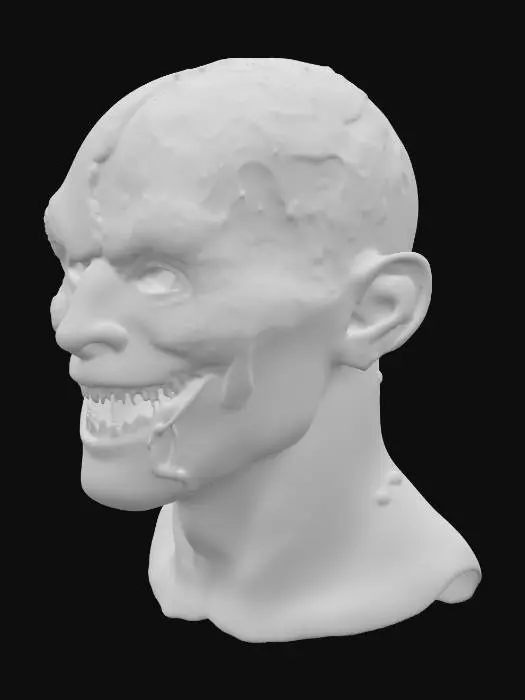 3D model for A demonic Halloween mask with smooth face surface carved with deep glowing runes and symbols. One half of the mask looks melted and warped, the other half smooth and symmetrical. A glowing sigil symbol is engraved on the forehead. Sharp cheekbones, hollow eyes, and open nostrils for breathing. Dark, cursed aesthetic, optimized for 3D printing, solid model.

