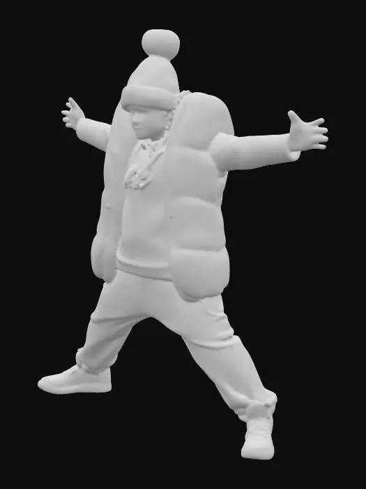 3D model for Mr.beast, in a A pose, but waving one hand with a flier in it. wearing a hotdog custom, you can see his face though, Super realistic, wearing air jordan shoes