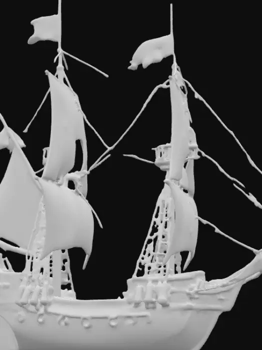 3D model for Pirate ship, very old but new for its time. Very realistic.  Big white sails 3 in total, with cannon holes on the side.