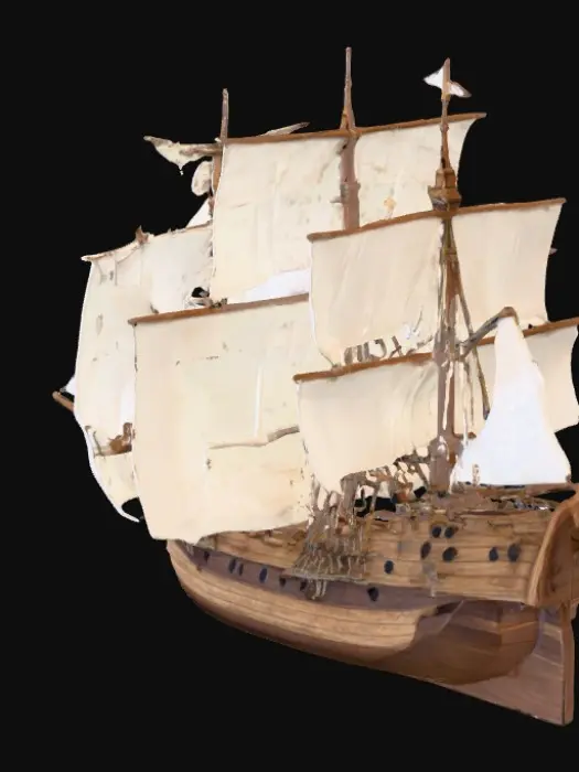 3D model for Pirate ship, very old but new for its time. Very realistic.  Big white sails 3 in total, with cannon holes on the side.