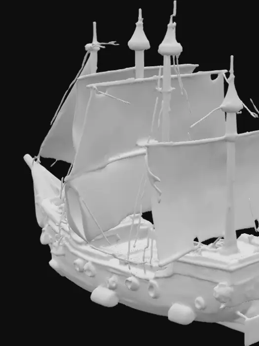 3D model for Pirate ship, very old but new for its time. Very realistic.  Big white sails 3 in total, with cannon holes on the side.