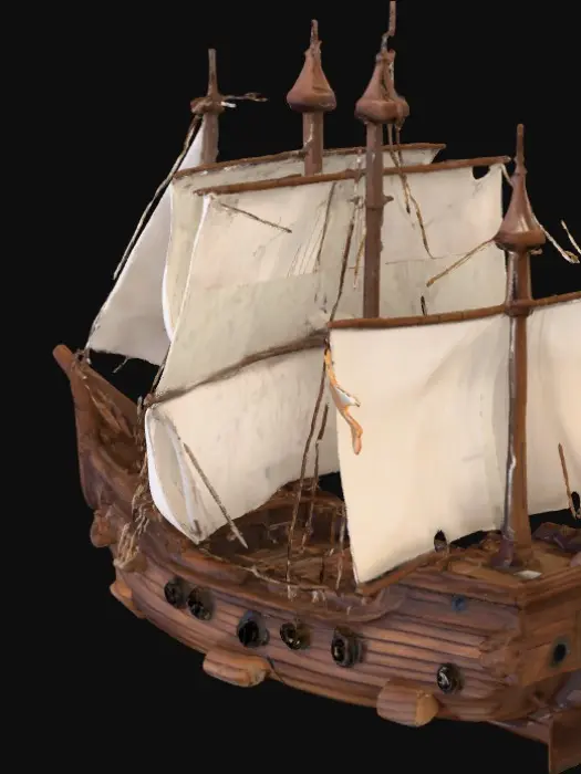 3D model for Pirate ship, very old but new for its time. Very realistic.  Big white sails 3 in total, with cannon holes on the side.