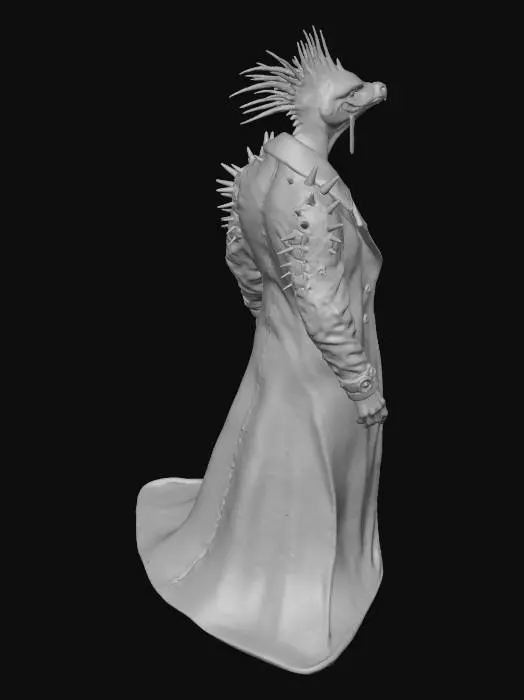 3D model for A creepy emo-punk turkey necromancer standing in a dark ritual circle. The turkey has a spiked leather jacket, glowing neon rune tattoos under the feathers, a pierced beak on the upper side, and black eyeliner streaks. Its wings are spread like it’s summoning something, with floating candles around it dripping black wax. Steam vents push out of gaps in the feathers. A massive ancient spellbook floats open in front of it, with pages turning from ghost wind. The ground is cracked stone with faint red glow. Cinematic lighting, emo/punk shadows, dramatic fog, ultra detailed textures, ShadowsForged3D vibe.