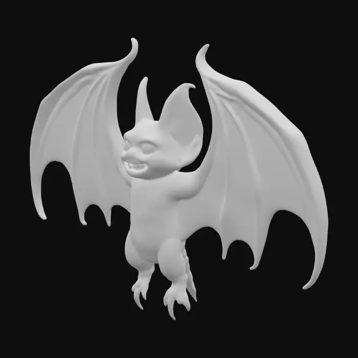 3D model for A stylized bat with wide open wings and sharp claws, designed as a hanging decoration. Creepy vampire-like face, wing membranes detailed but printable. Solid STL model, smooth geometry, no textures.

