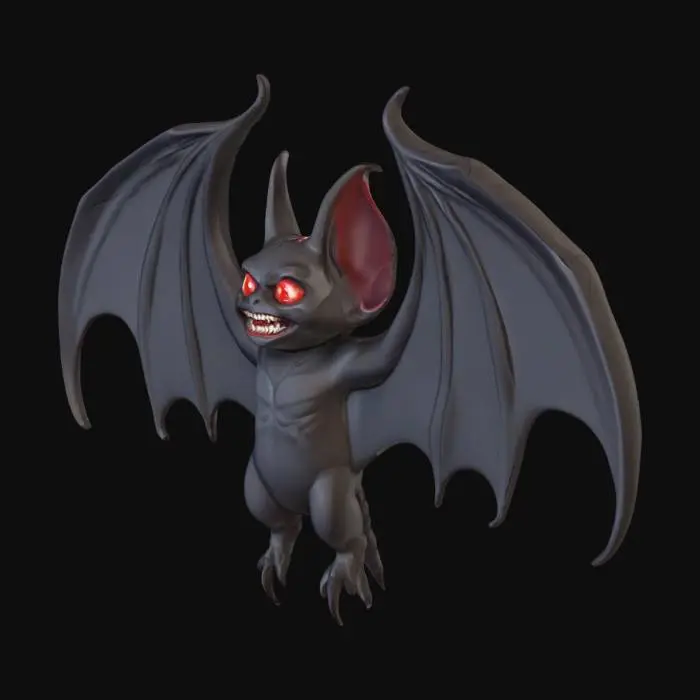 3D model for A stylized bat with wide open wings and sharp claws, designed as a hanging decoration. Creepy vampire-like face, wing membranes detailed but printable. Solid STL model, smooth geometry, no textures.

