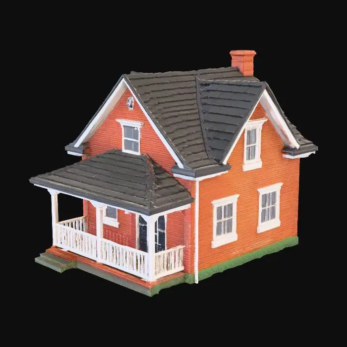 3D model for create a realistic brick house with shingles for a model railroad layout