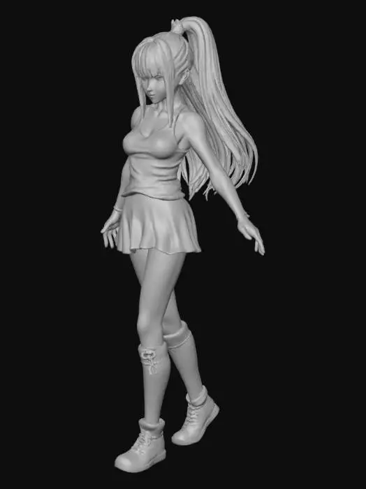 3D model for Make her skirt just a little bit shorter.  Put knee high white lace stockings on her with little orange bows to match the orange in her shirt.  Keep all the rest the same.