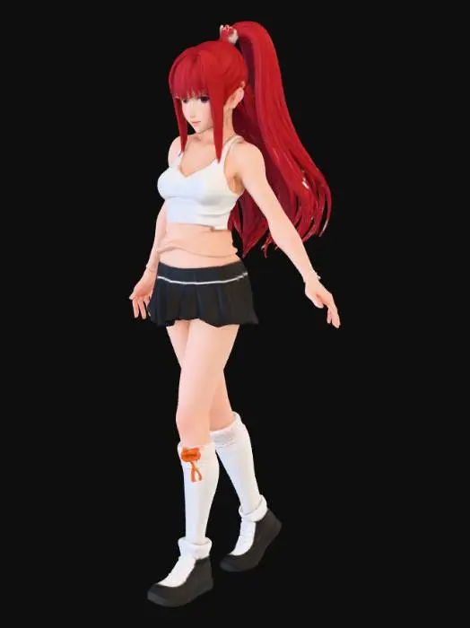 3D model for Make her skirt just a little bit shorter.  Put knee high white lace stockings on her with little orange bows to match the orange in her shirt.  Keep all the rest the same.