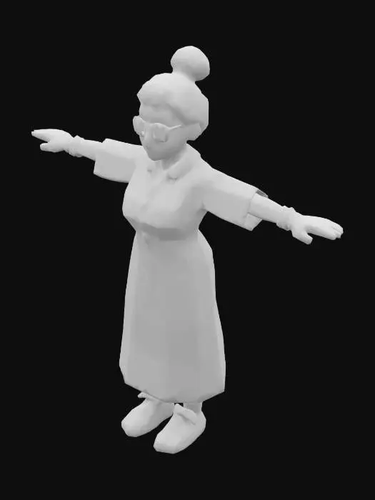 3D model for low poly grandmother, t posing, taller