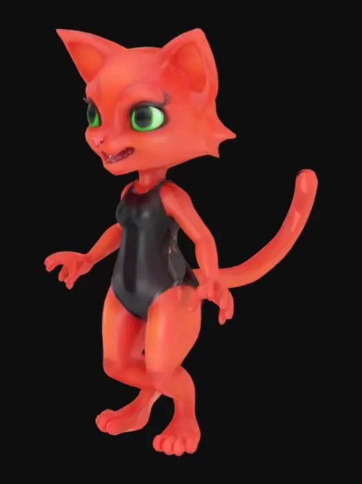 3D model for translucent red  anthropomorphic   female slime cat  wearing a black leotard 
game ready character 