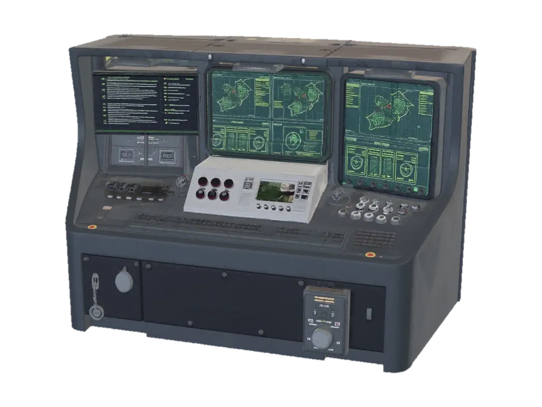 Angular command terminal for nuclear power plant, desktop workstation with a… - Monitor 3D model, vytvořený pomocí AI