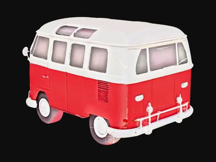 3D model for VW Bus mit den Farben Rot und Weiß.